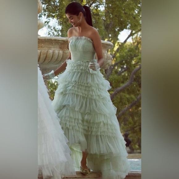 New MAC DUGGAL Tiered Ruffle Strapless Tulle A-Line High-Low Gown #20573 sz: 8 - Picture 2 of 5